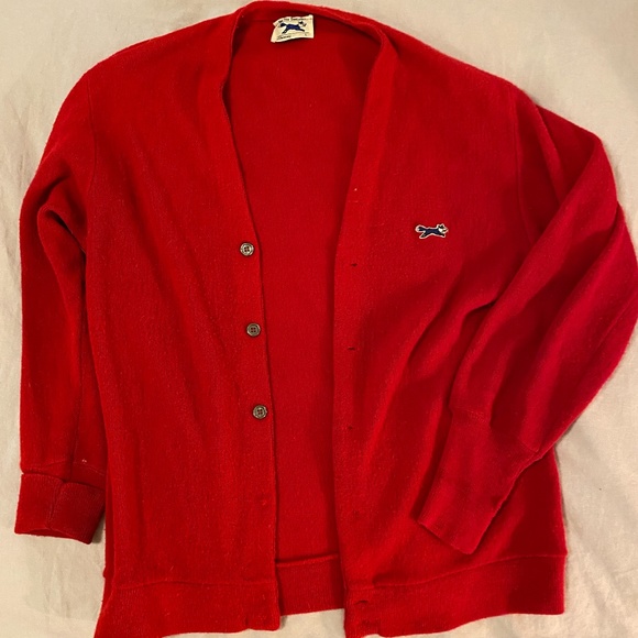 Vintage 'The Fox Sweater' JC Penny - Red Large Grandpa Cardigan - Picture 5 of 6